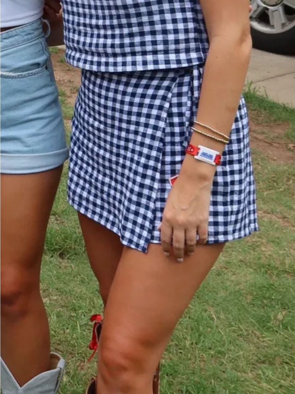 Old Navy Navy Blue Gingham Wrap Skort